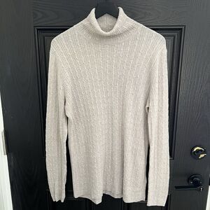 Peruvian Connection Womens Ribbed Turtleneck Sweater Size L Pima Cotton Cream